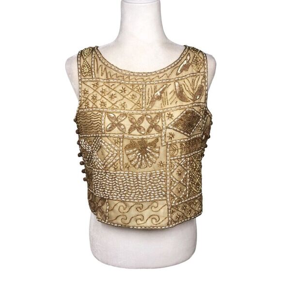 Niteline By Roufogali Top Womens S Gold 100% Silk Gold Elegant RegencyCore Y2K - Picture 5 of 15